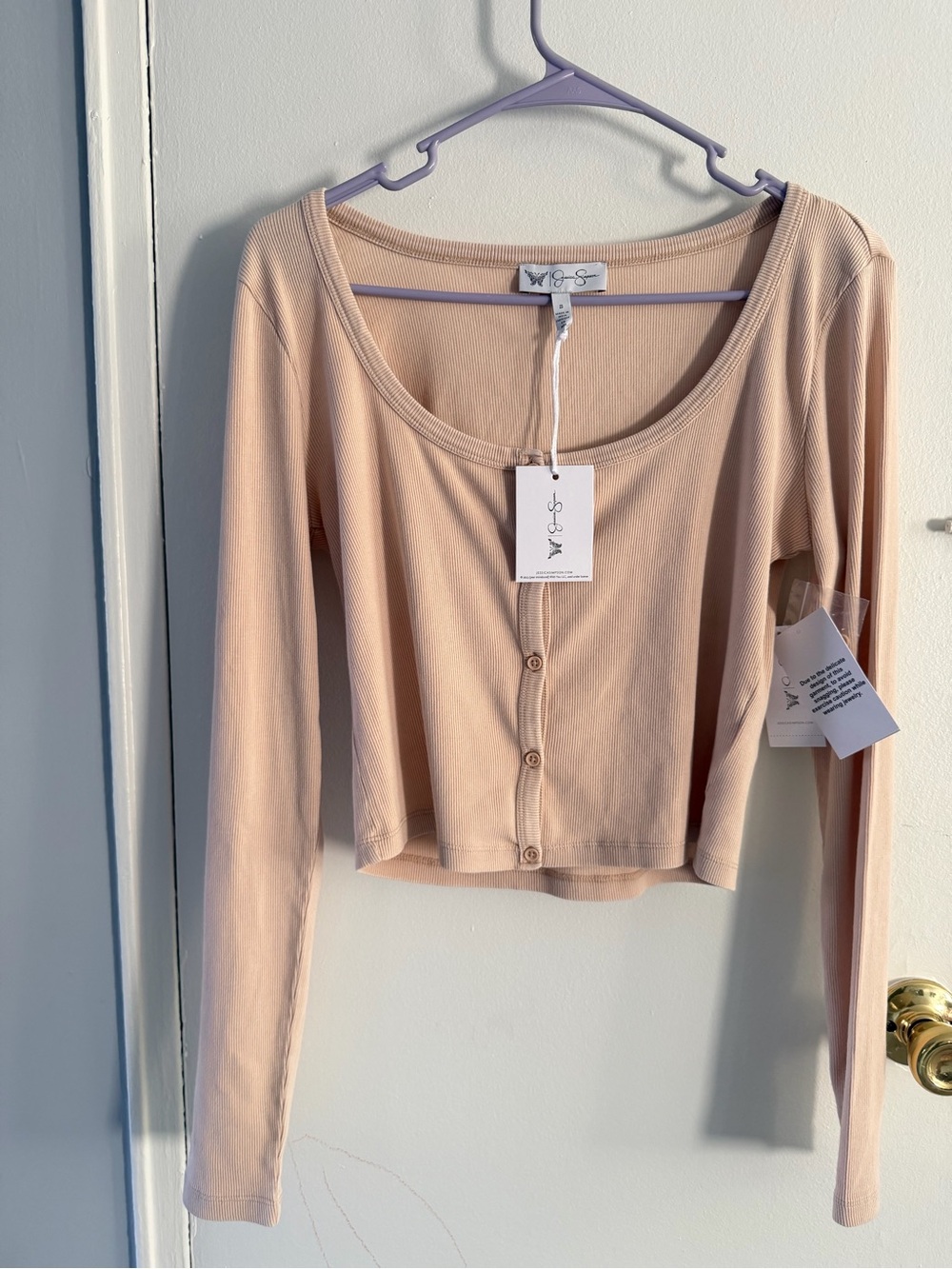Jessica Simpson Blush Scoop-Neck Cropped Button Cardigan
